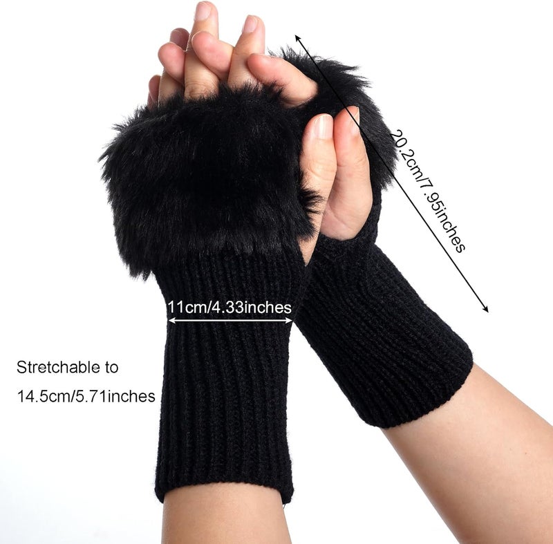 cnomg Winter Faux Fur Fingerless Gloves Faux Fur Half Finger Warmers Fingerless Gloves for Women Girls Working Writing - Image 2